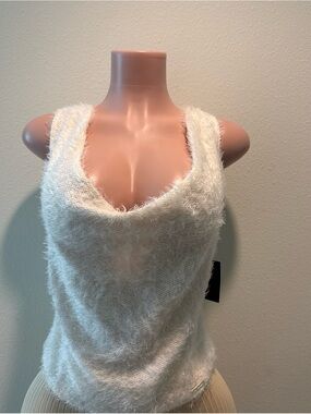 JLUXLABEL White Fuzzy Sleeveless Knit Tank